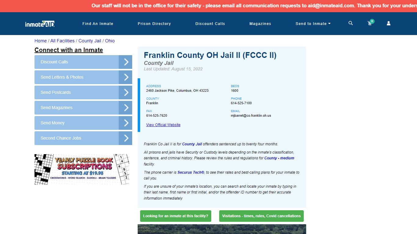Franklin County OH Jail II (FCCC II) - Inmate Locator - Columbus, OH